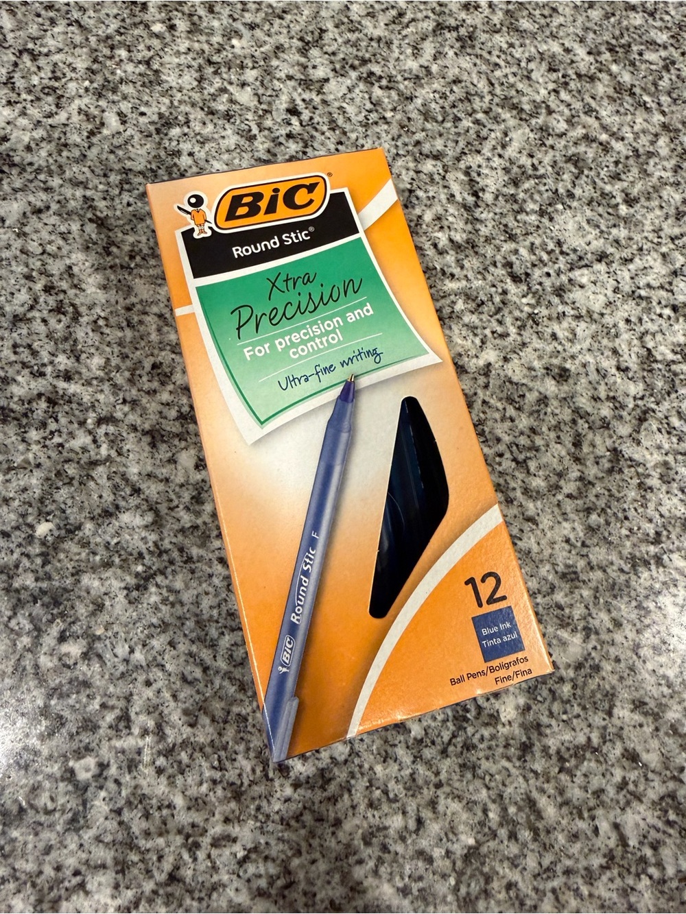 BIC Round Stic Xtra Precision Blue Ballpoint Pens - 12 Pack